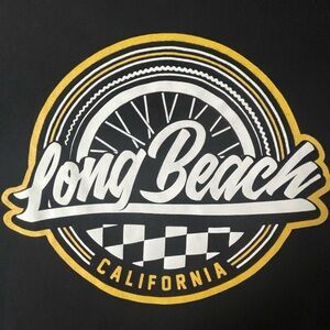 Long Beach California Graphic Tee - Black with White & Yellow Logo Large